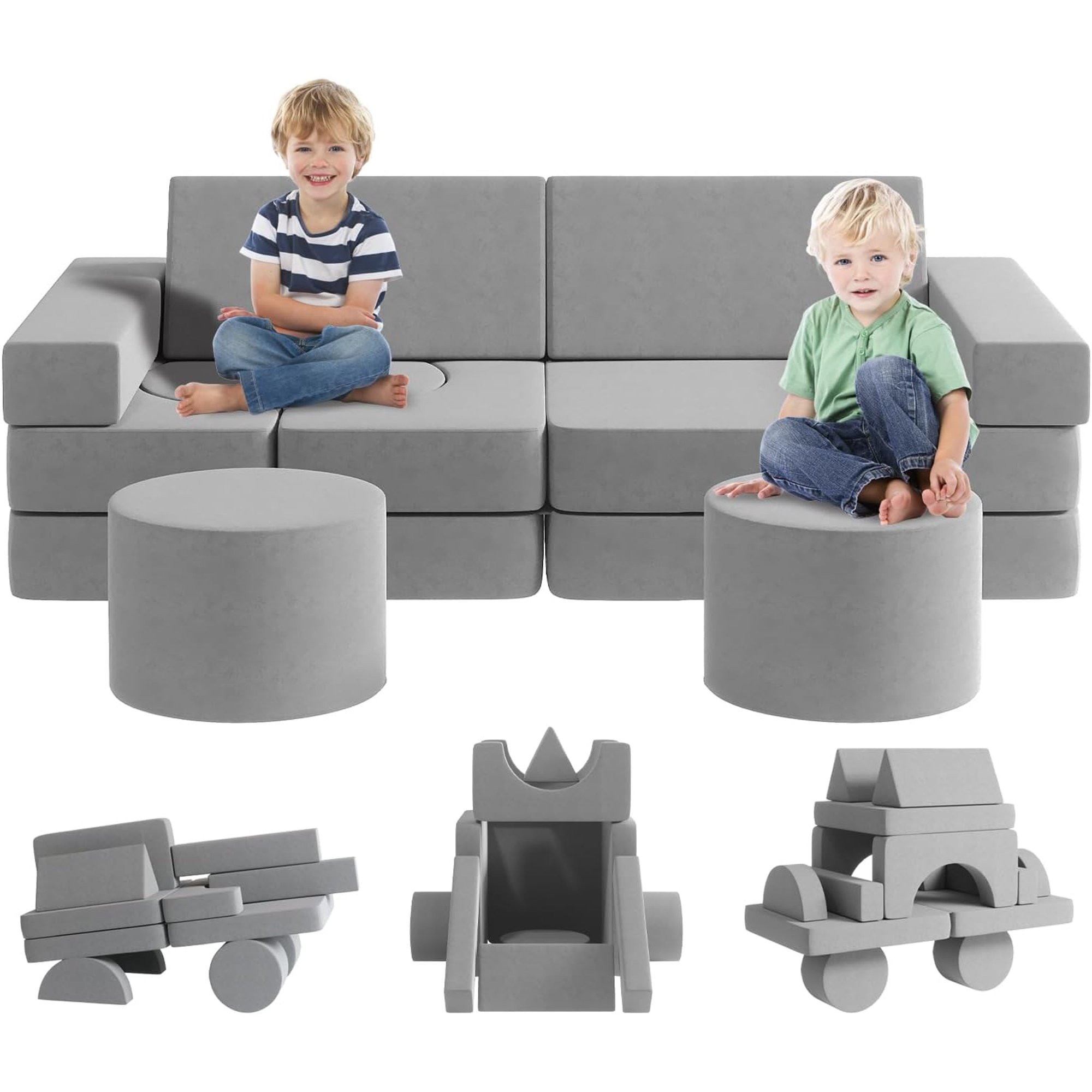 13Pcs Kids Sofa Couch with 2 Ottomans, Wanan Modular Toddler Couch, Kids Fold Out Couch for Playr... | Walmart (US)