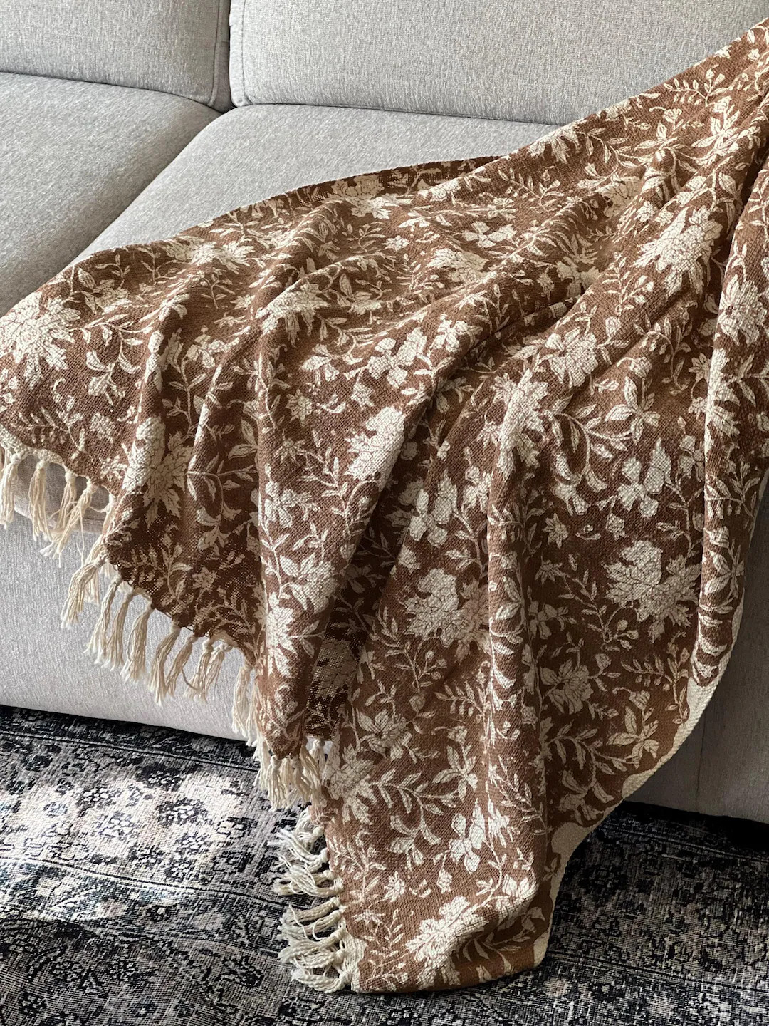 Brown Floral Throw Blanket Fall Home Decor Neutral Home Decor, Queen King Size Bed Throw With Tas... | Etsy (US)