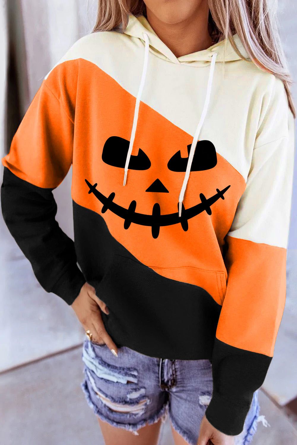 Halloween Color Block Solid Pocket Shift Casual Hoodies | Evaless