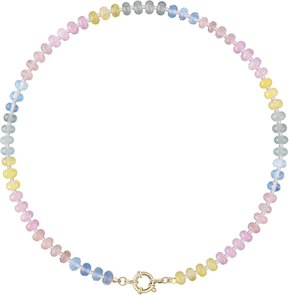 Colorful Beaded Gemstone Necklace for Women Boho Rainbow Bead Choker Necklace Natural Stone Cryst... | Amazon (US)