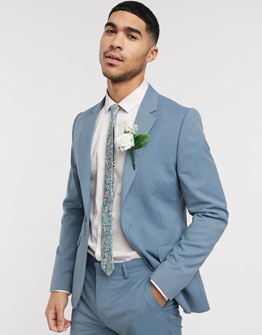 ASOS DESIGN wedding skinny suit jacket in soft blue | ASOS (Global)