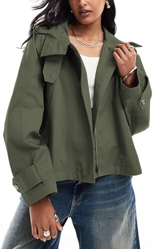 Majdan Women's Cropped Trench Coat Zip Up Short Outwear with Back Cape Casual Fall Spring Jacket ... | Amazon (US)