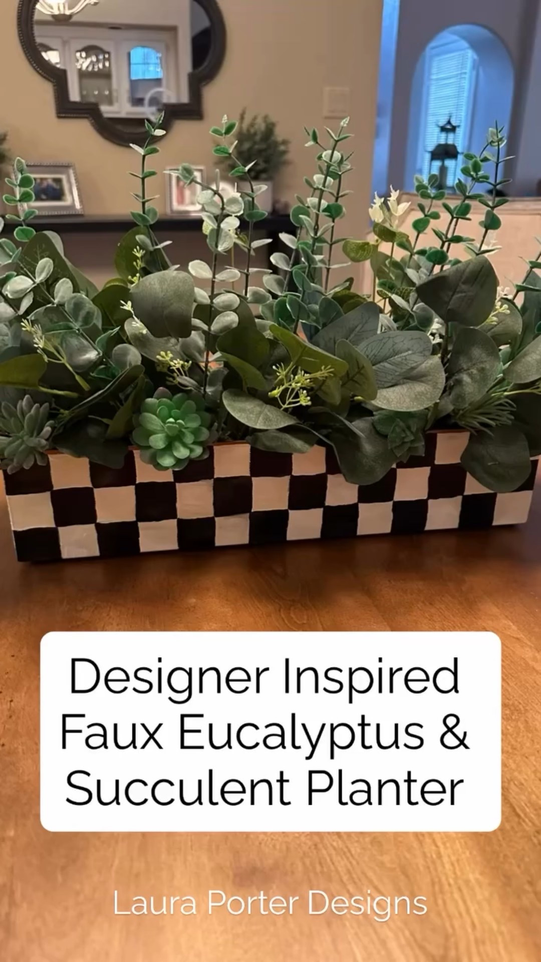 DIY Eucalyptus & Succulent Planter all from Amazon. 🖤🤍
I painted the white metal vase to resemble the MacKenzie Childs look. 

#amazon #amazonhome #lauraporterdesigns #ltk #ltkhome