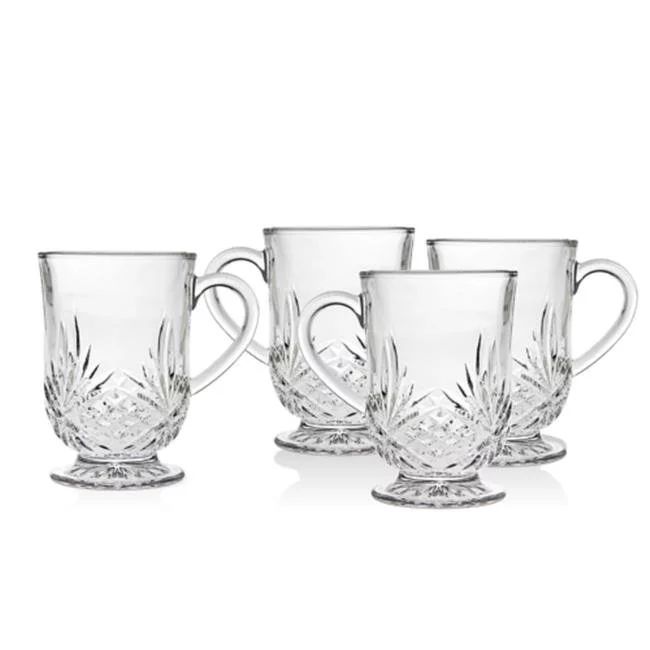 Dublin Clear Crystal Starburst Design Coffee Hot Beverage Mugs Cups Drinkware Glasses, Set of 4 1... | Walmart (US)