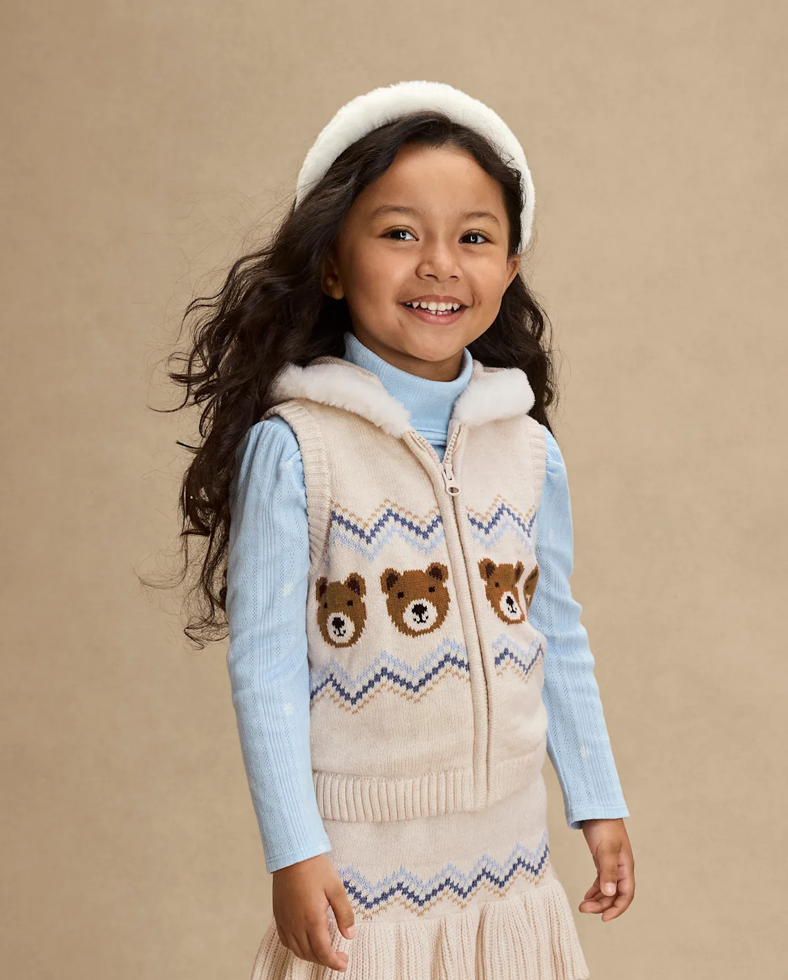 Girls Sleeveless Bear Fairisle Zip Up Vest - First Frost - TAN | Gymboree | Gymboree