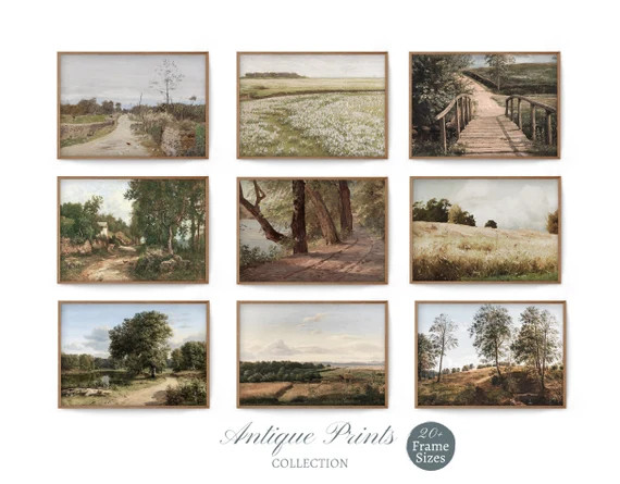 Countryside Gallery Wall Set, Set of 9 Landscape Vintage Prints, Antique Farmhouse 9 Pieces Wall ... | Etsy (US)