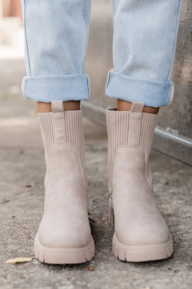 Jazzy Taupe Sock Style Booties | Pink Lily