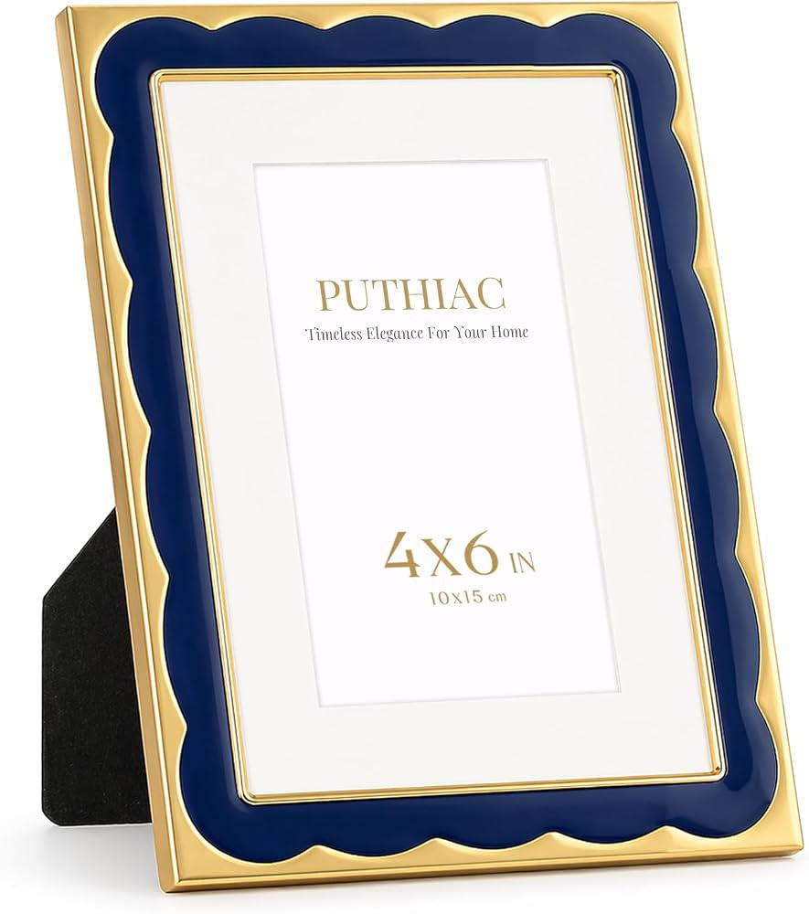 4x6 Scalloped Enamel Picture Frame, Gold Edge, Midnight Navy | Amazon (US)