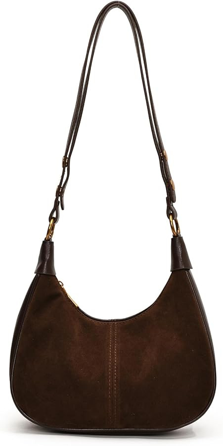 Suede Bags for Women Small Suede Purse Retro Hobo Crescent Crossbody Bag Leather Shoulder Handbag | Amazon (US)