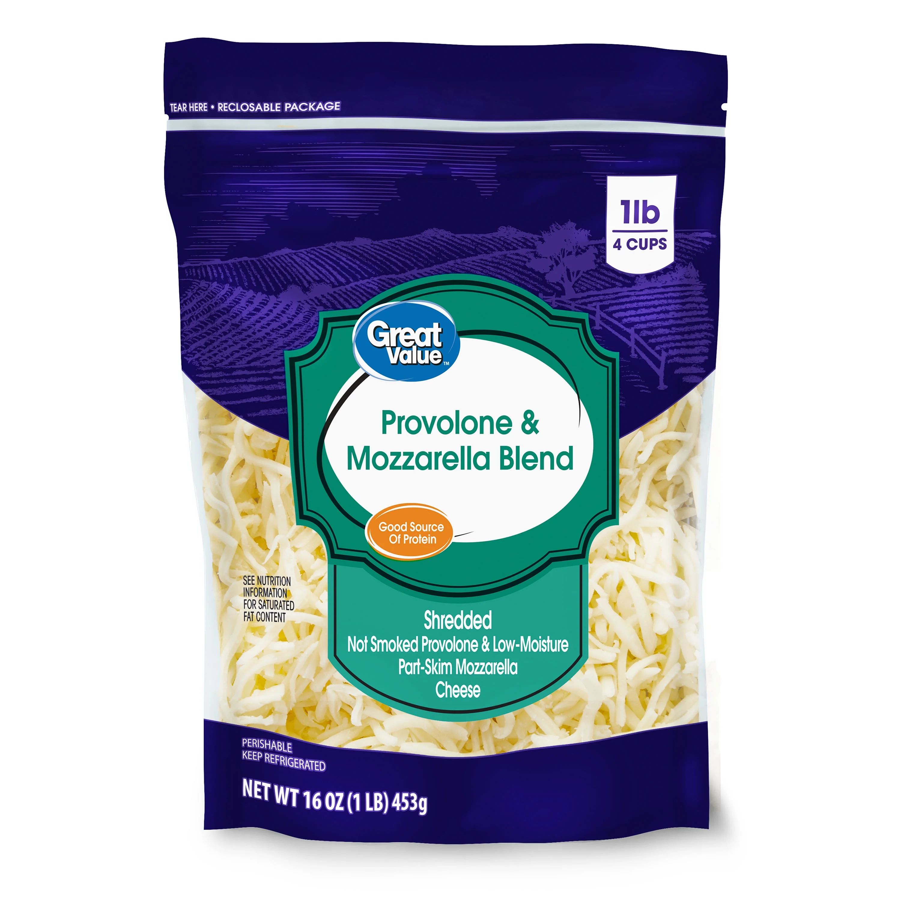 Great Value Finely Shredded Low-Moisture Part-Skim Mozzarella & Provolone Cheese, 16 oz Bag (Plas... | Walmart (US)