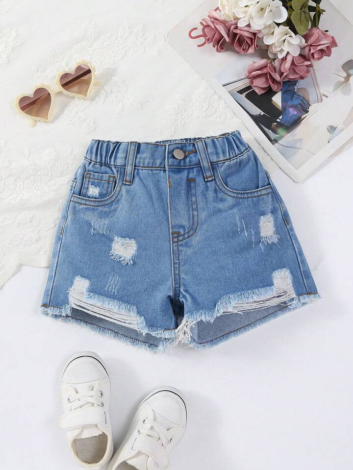 Girls' Distressed Ripped Denim Shorts | SHEIN