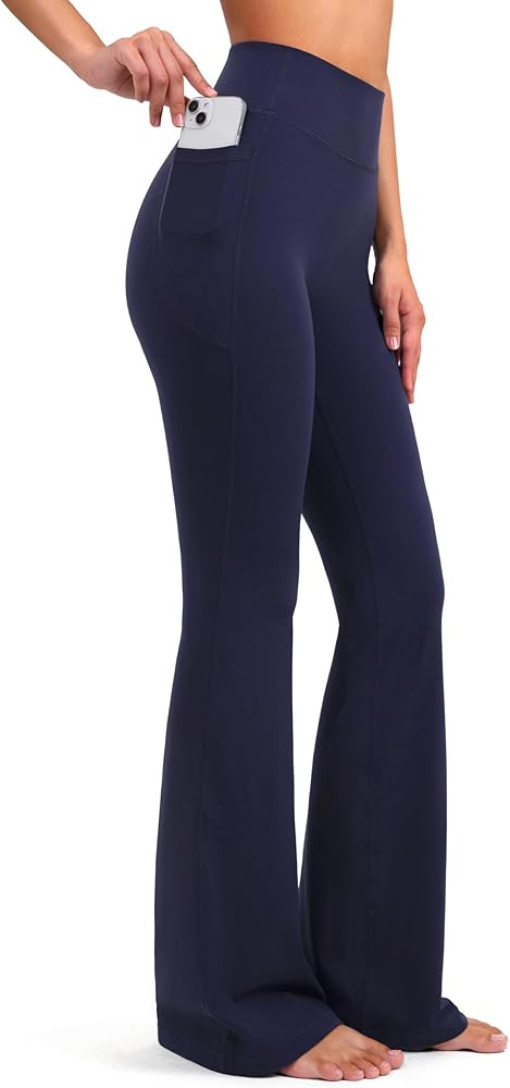 YUNOGA Flare Leggings for Women with Pockets 32" Inseam High Waisted No Front Seam Buttery Soft G... | Amazon (US)