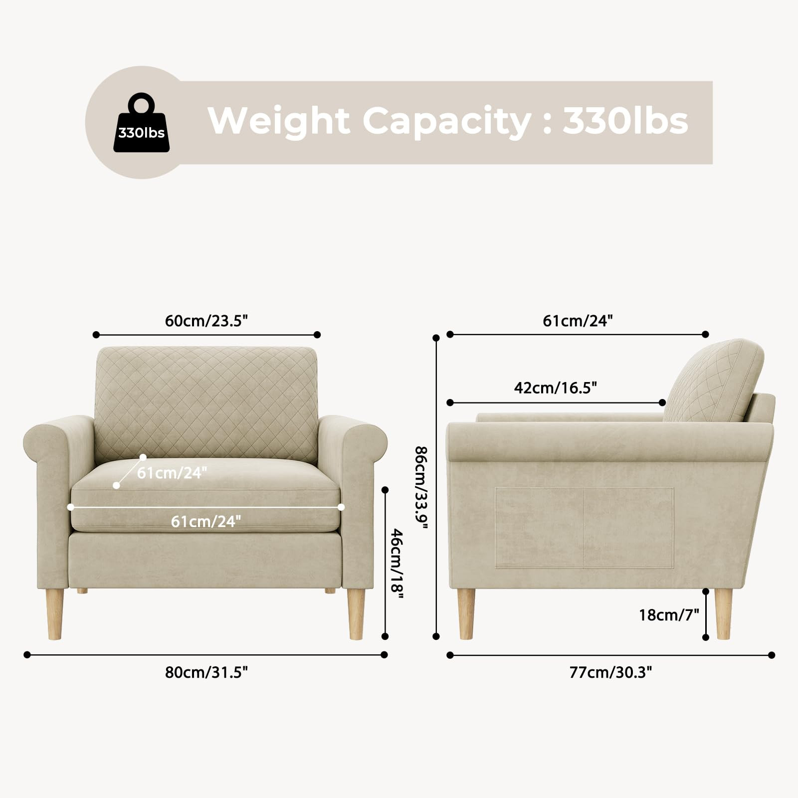 Vesgantti Beige Comfy Accent Chair - Foam Pocket Spring Hybrid Modern Armchair - Upholstered Sofa... | Amazon (US)