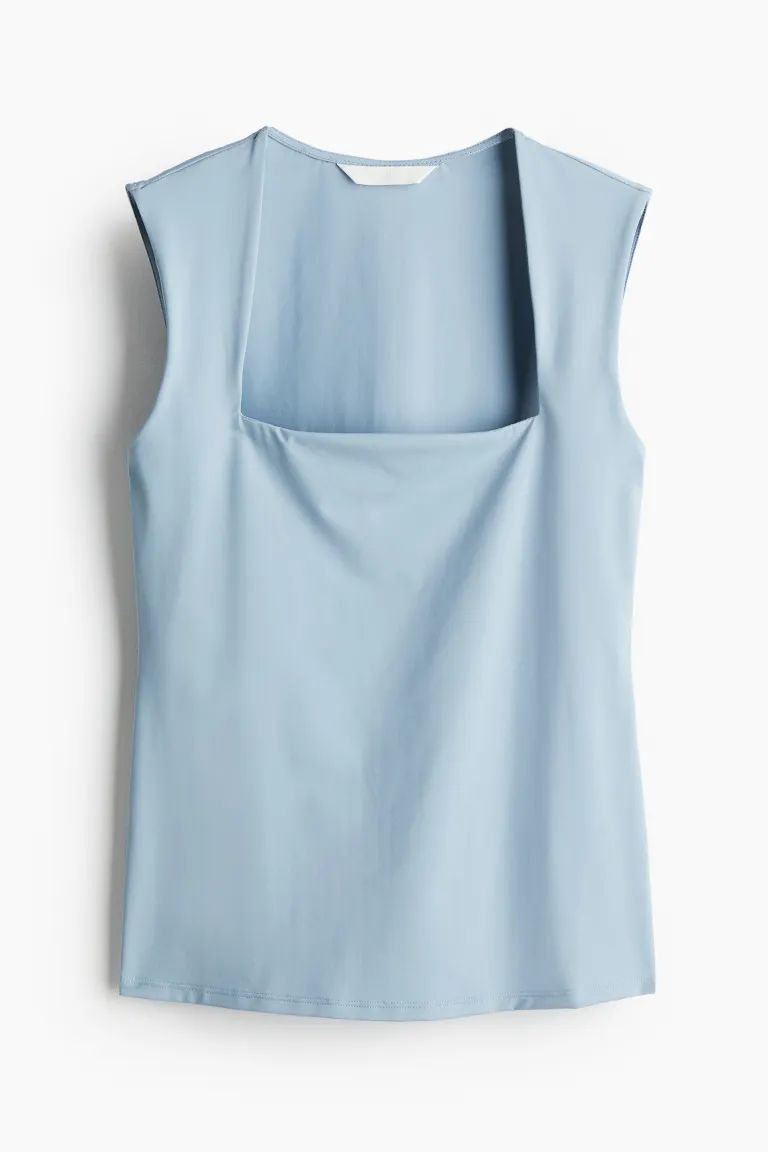 Square-neck Jersey Top - Light blue - Ladies | H&M US | H&M (US + CA)