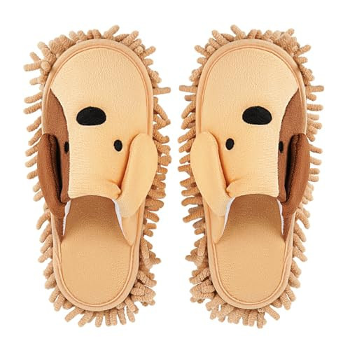 Frjjthchy Cartoon Dog Mop Slippers Microfiber Clean Dusting Slippers Detachable Mopping Shoes for Office Home Room (Khaki) | Amazon (US)