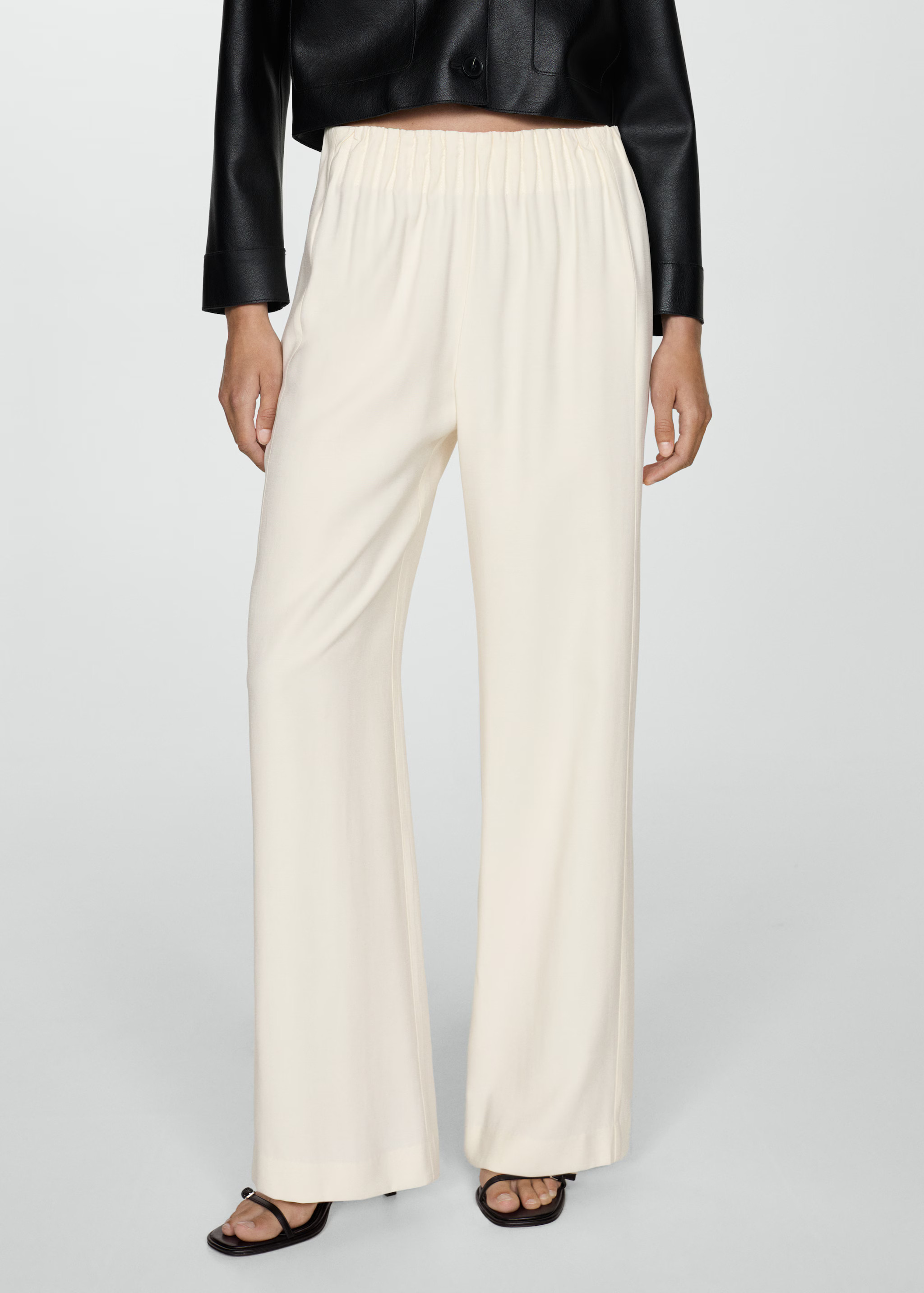 Wideleg trousers with elastic waist - Women | MANGO United Kingdom | MANGO (UK)