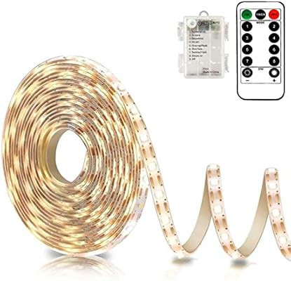 Battery Powered Led Strip Lights with Remote Warm White, 8 Modes, Dimmable, Timer, Self-Adhesive,... | Amazon (US)