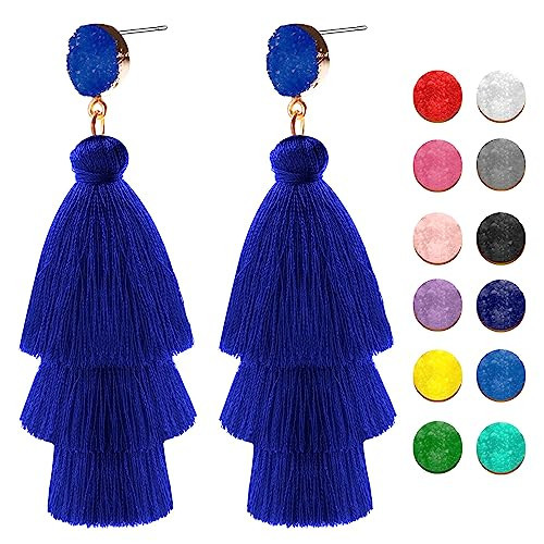 Royalblue Tassel Earrings for Women Layered Christmas Earrings Bohemian Tiered Fringe Dangle Drop Earrings Halloween Earring for Mother's Day Birthday Thanksgiving Gifts | Amazon (US)