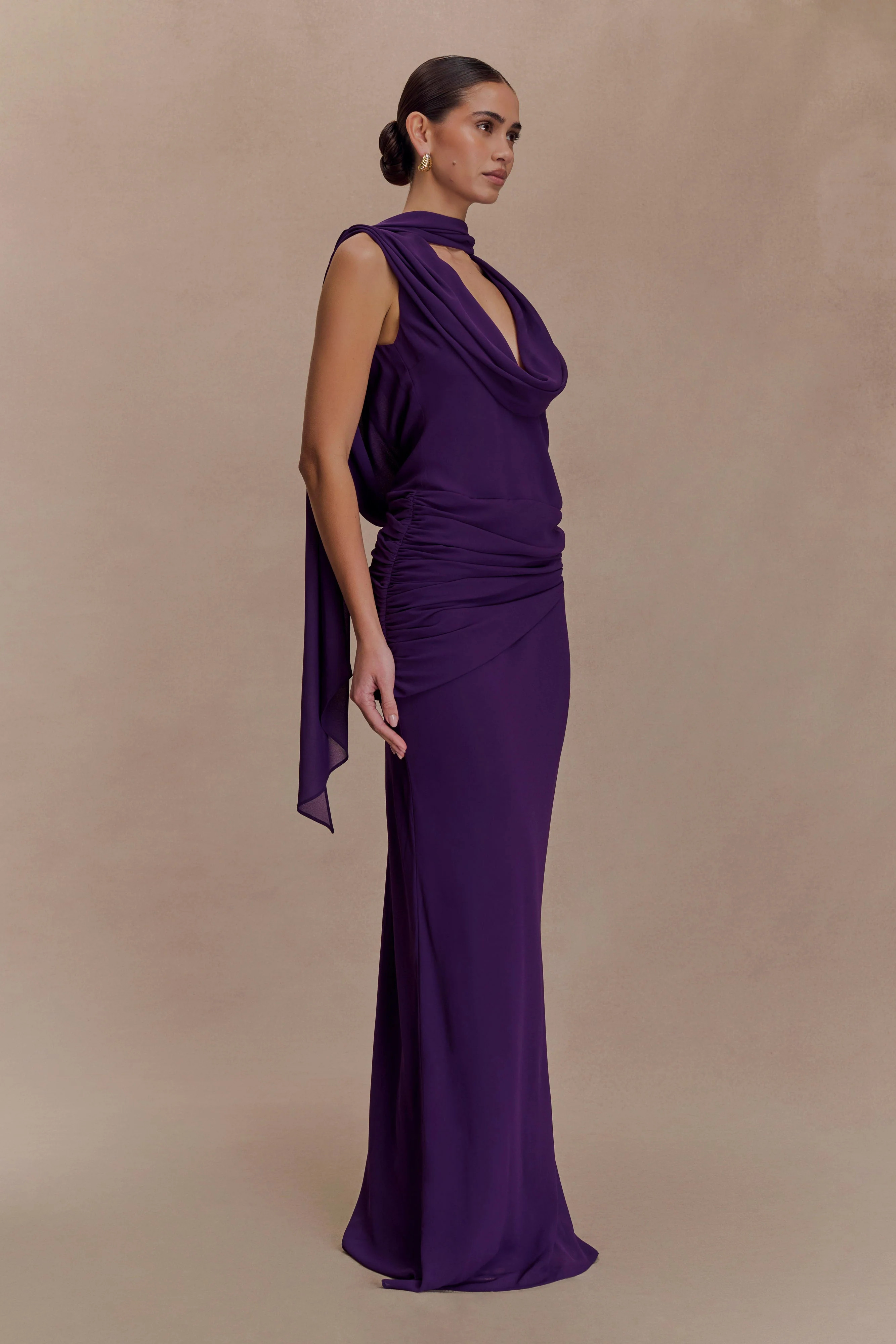 Giulia Chiffon Draped Maxi Dress - Purple | MESHKI US