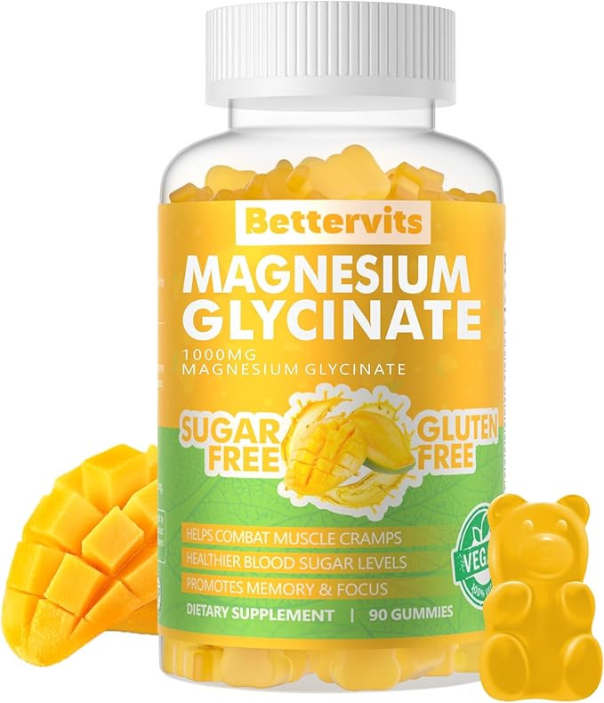90 CT Magnesium Glycinate Gummies 1000mg - Sugar Free Magnesium Potassium Supplement with Vitamin... | Amazon (US)