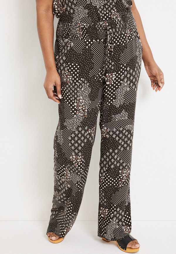 Plus Size Mixed Print Wide Leg High Rise Palazzo Pant | Maurices