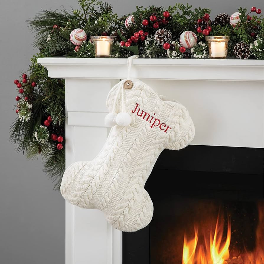 Personalized Planet Cable Knit Dog Bone Christmas Stocking with Custom Pet Name Embroidery | Whit... | Amazon (US)