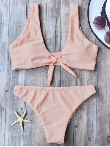 Knotted Scoop Neck Bikini Set | Rosegal US