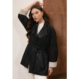 Sharp Wide Lapel Belt Faux Leather Jacket for Daily Commute & City Outing | Chicwish