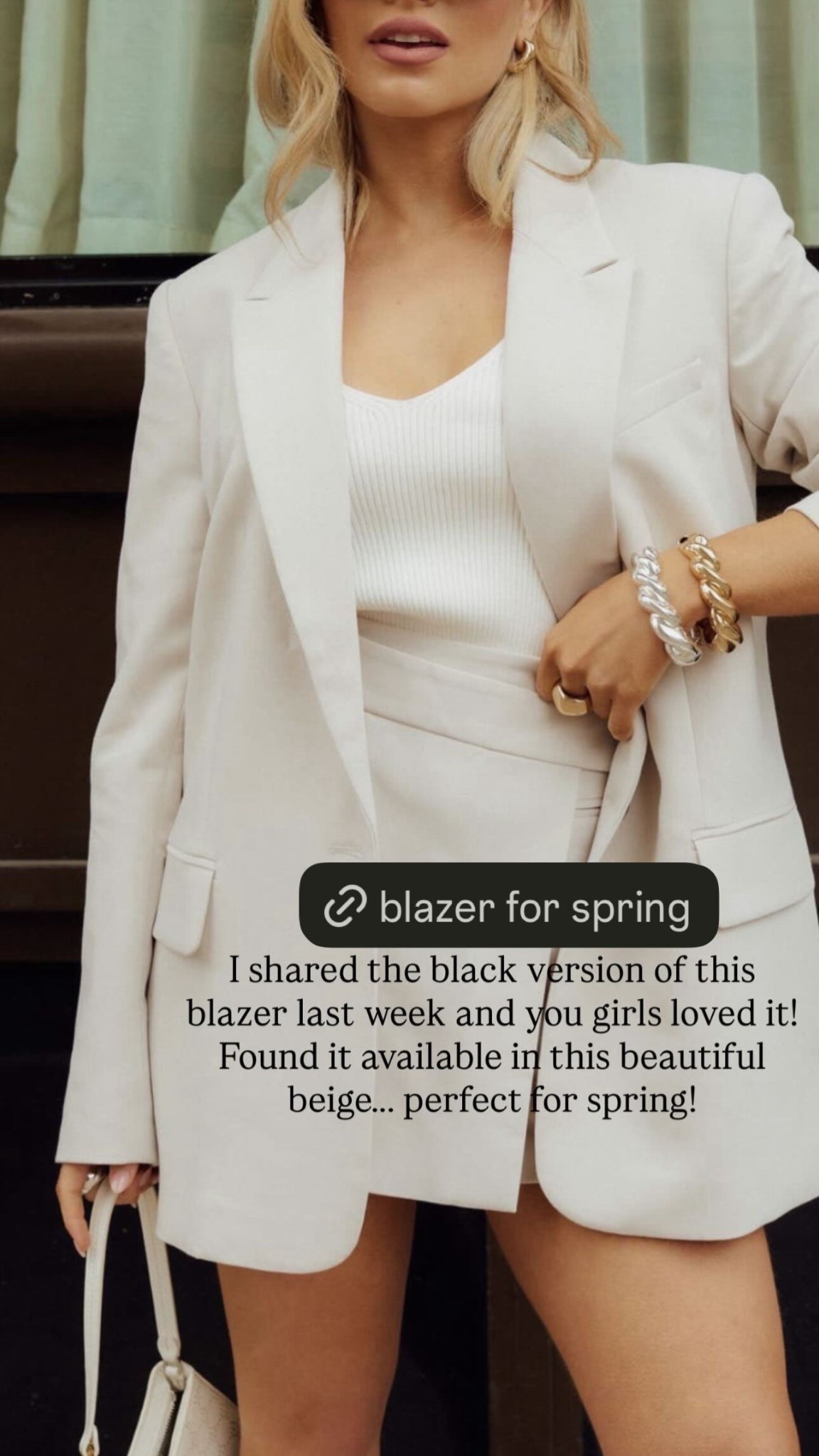 I shared the black version of this blazer last week and you girls loved it! Found it available in this beautiful beige... perfect for spring!

#LTKgrwm #LTKootd #LTKOver40