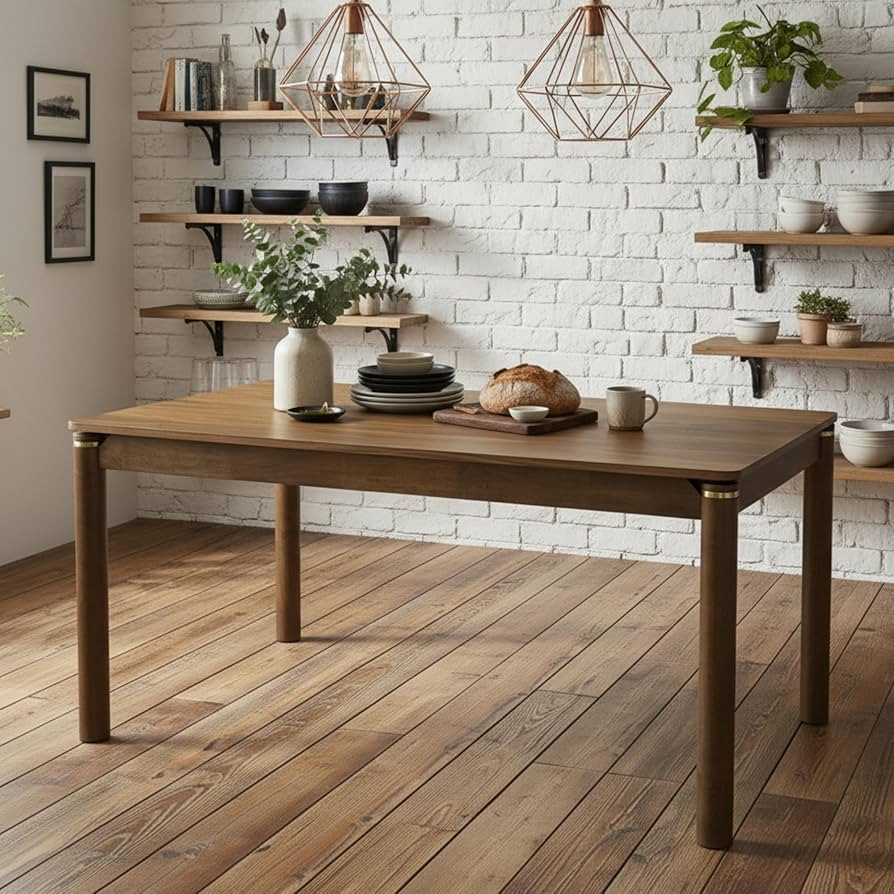 Solid Wood Dining Table for 4-6, 63 Inch Mid Century Modern Rectangular Kitchen Table with Gold R... | Amazon (US)