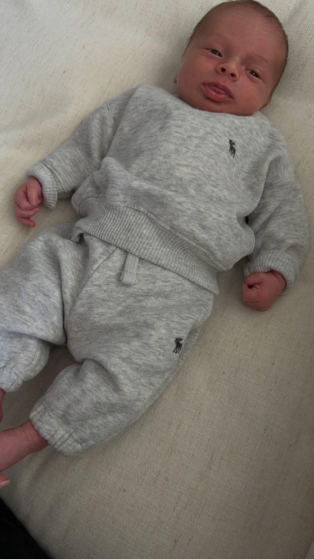 Cutest! Oakes is wearing a newborn size and he’s 7.5lbs 🤍