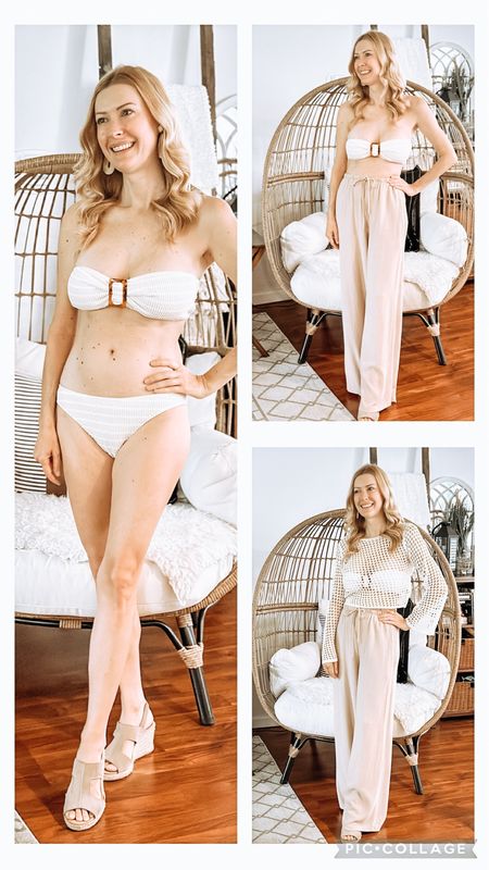 Neutral bikini set from Amazon. Wearing size M in bikini, size small in shirt and pants. Pants run long. I’m 5’3 and need to wear heels with them  Beach outfit. Pool outfit. Vacation outfit. 


#LTKSwim #LTKSeasonal #LTKTravel
