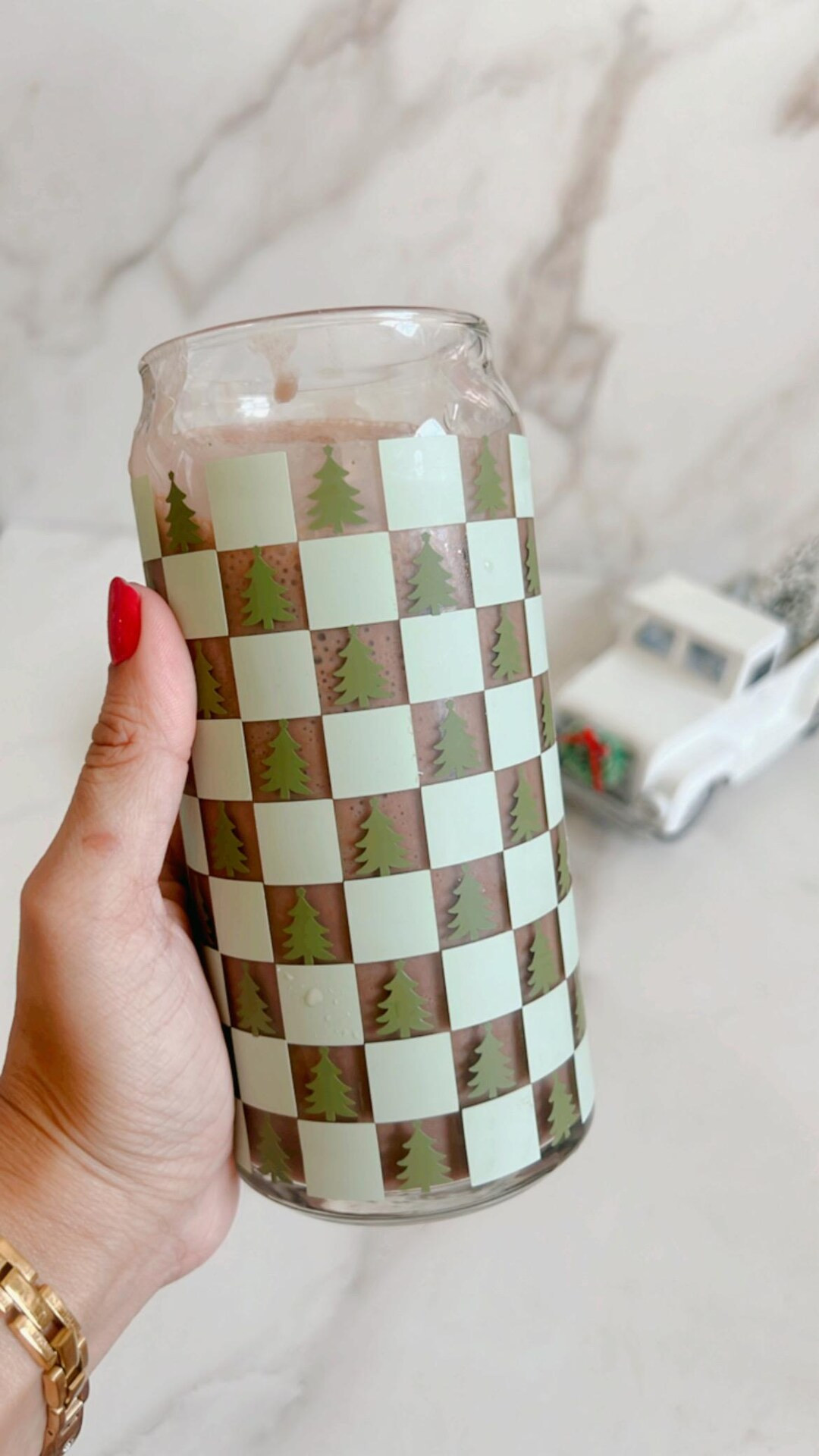 Retro Checkered Christmas Tree Cup,aesthetic Checkered Glass,groovy Checked Glass Can, Iced Coffe... | Etsy (US)