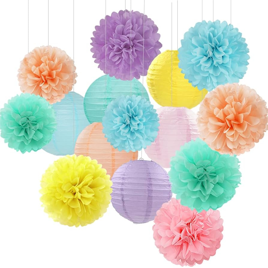 Pastel Rainbow Colorful Party-Decorations Paper Flowers Lanterns - 15PCS Birthday Classroom Baby ... | Amazon (US)