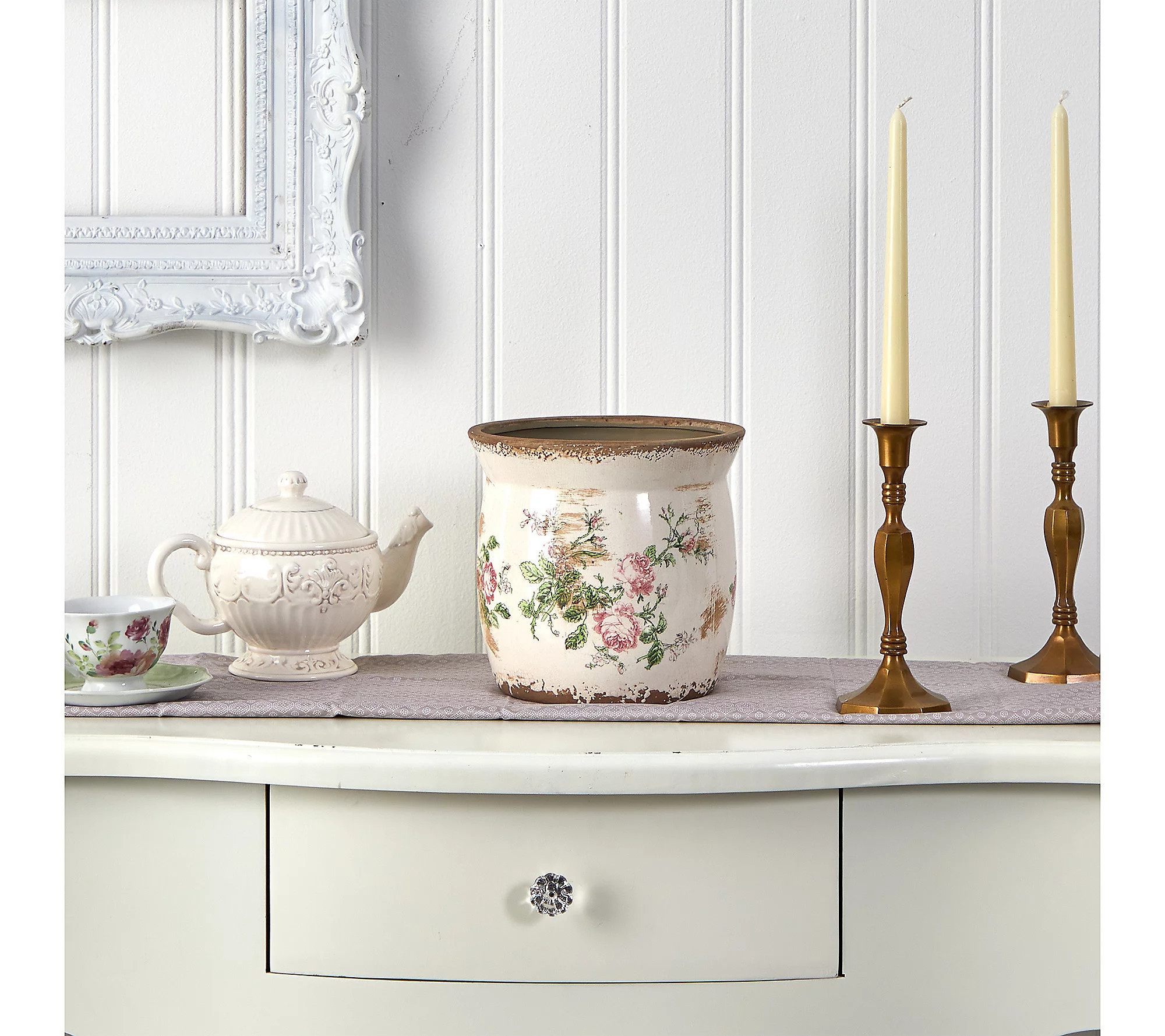 Nearly Natural 8"" Tuscan Ceramic Floral Print P lanter | QVC