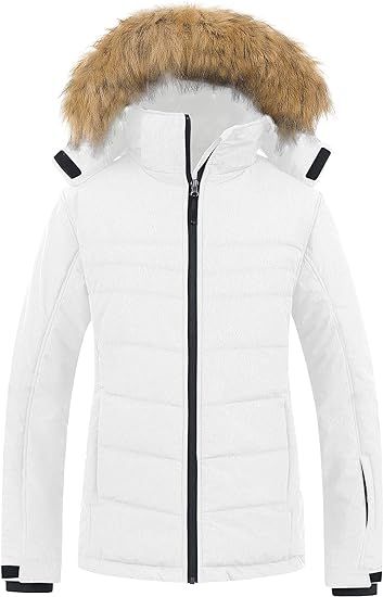 Pursky Women's Waterproof Ski Jacket Winter Puffer Snow Coat Fur Hooded Raincoat | Amazon (US)