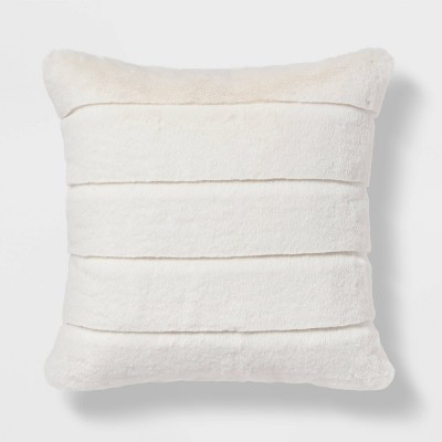 Square Channel Faux Fur Decorative Throw Pillow Cream - Threshold™: Indoor Polyester Fill, Zipper Closure, OEKO-TEX Certified | Target