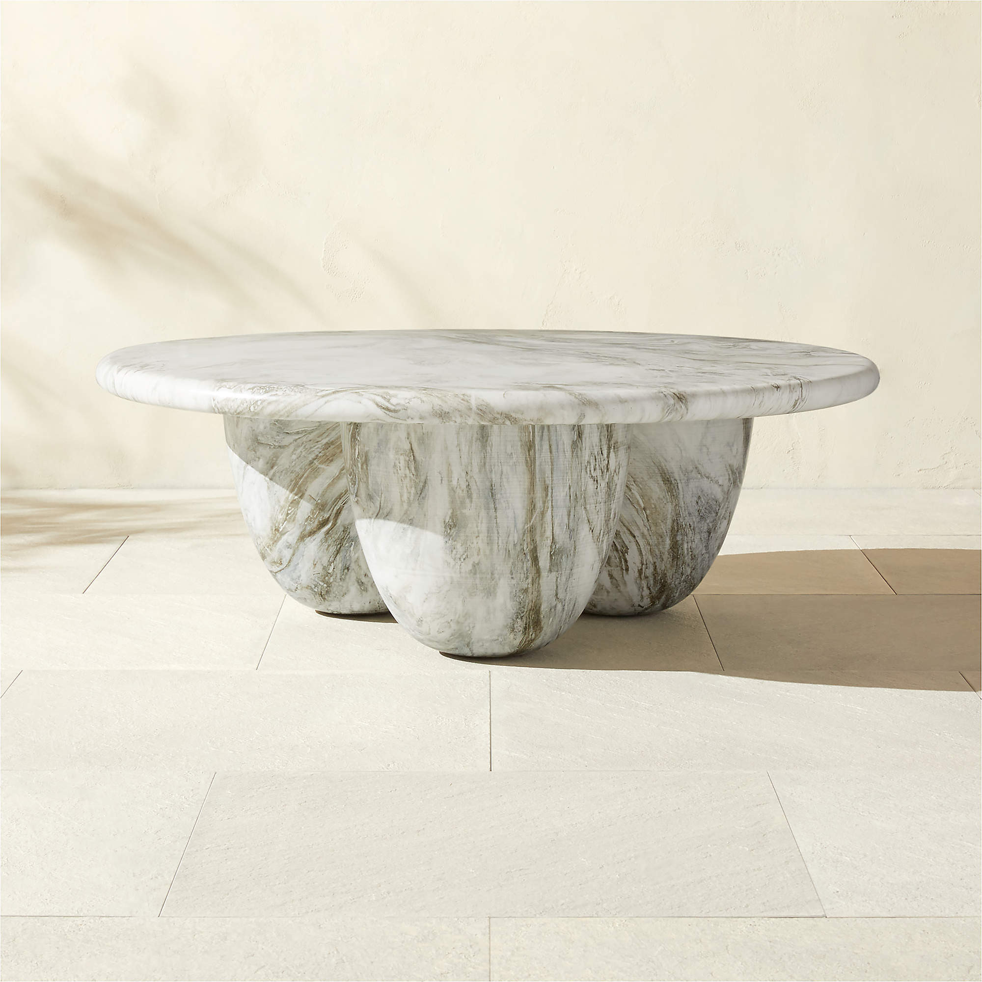 Cova Round Marbled Resin Indoor/Outdoor Coffee Table + Reviews | CB2 | CB2