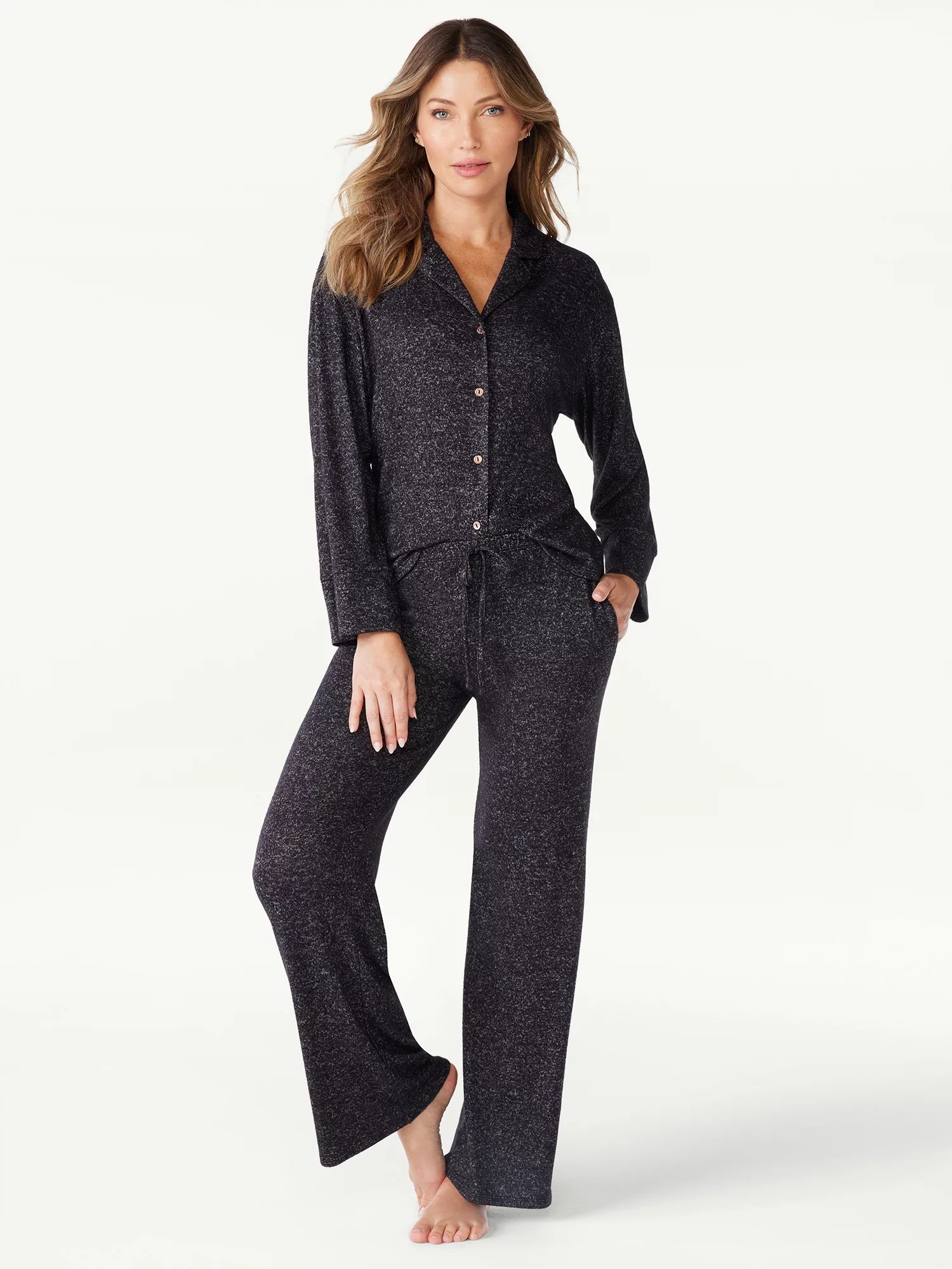 Sofia Intimates Women's Notch Collar Pants Pajama Set, 2-Piece, Sizes XS-3X | Walmart (US)
