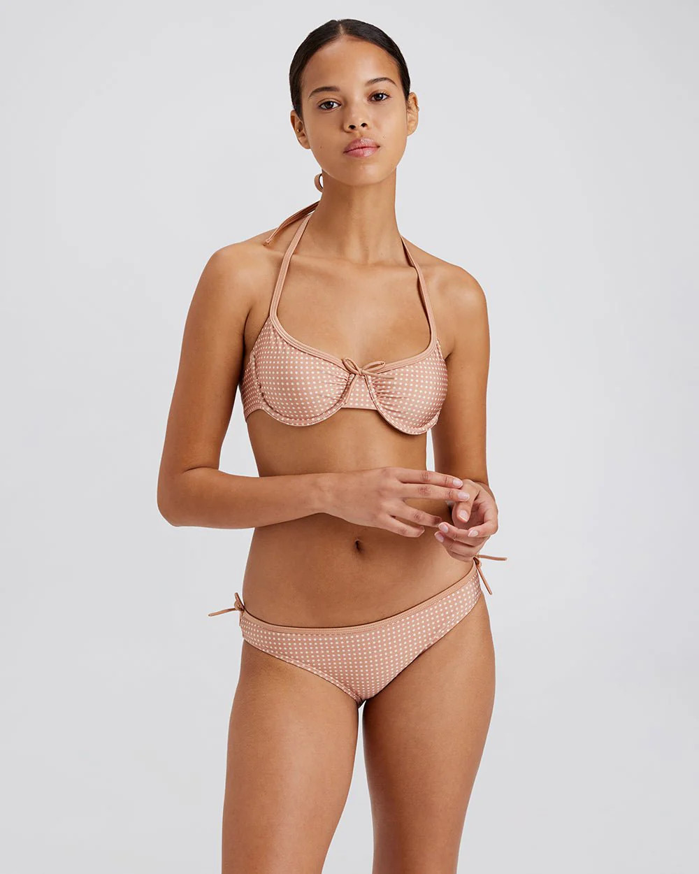 Sydney Bikini Top Baby Polkadot Taupe | Solid & Striped