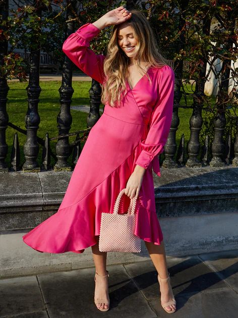 Charlotte Wrap Midi Dress / Pink | STYLECHEAT.COM