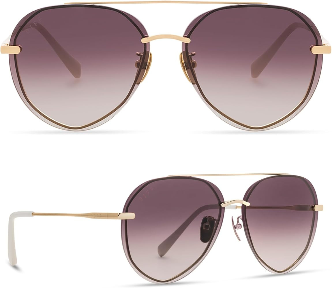 DIFF Lenox Polarized Designer Oversized Aviator Sunglasses for Women UV400 Protection, Gold Stain... | Amazon (US)