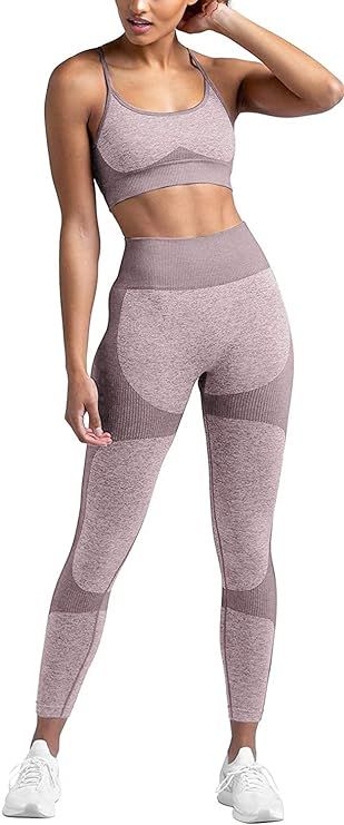 TAKIYA Workout Outfits for Women 2 Piece Yoga High Waist Leggings Seamless Sports Bra Tracksuits ... | Amazon (US)