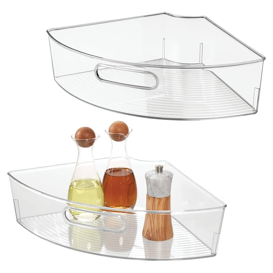 iDesign Lazy Susan 1/4 Wedge Organizer Bin with Handle - Corner Cabinet Organizer - Set of 2 - Cl... | Amazon (US)