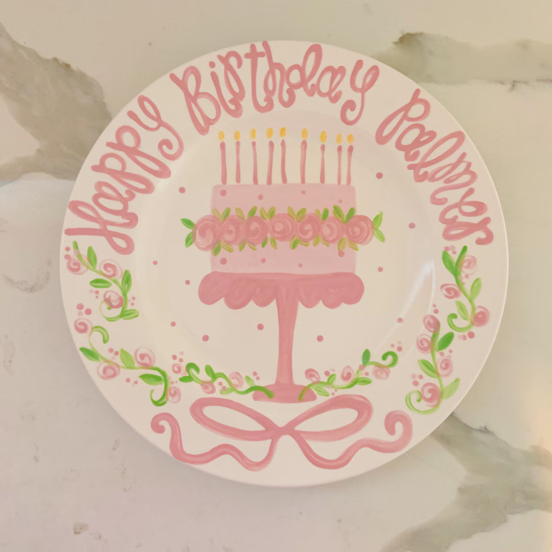 Birthday Plate // Flowers, ribbons and bunny Personalized First Birthday Plate, baby girl Custom ... | Etsy (US)