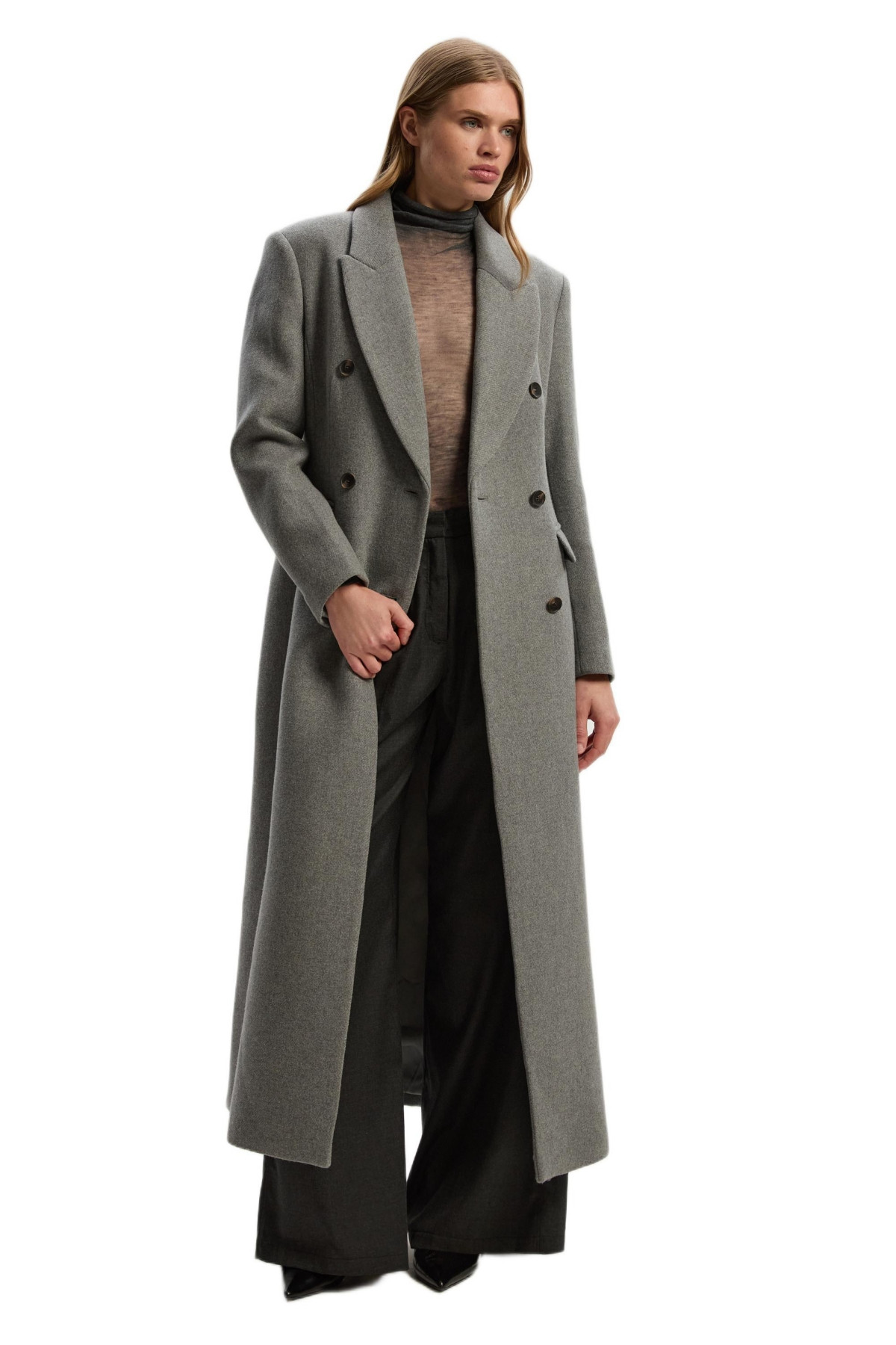 Karen Millen Women's Wool Double Breasted Tailored Maxi Coat - Grey marl | Macy's