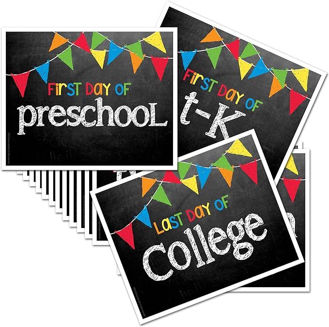 First Day & Last Day of School Photo Prop Signs, 8"x 10", Primary Flags Chalkboard, 17-Grade: Pre... | Amazon (US)