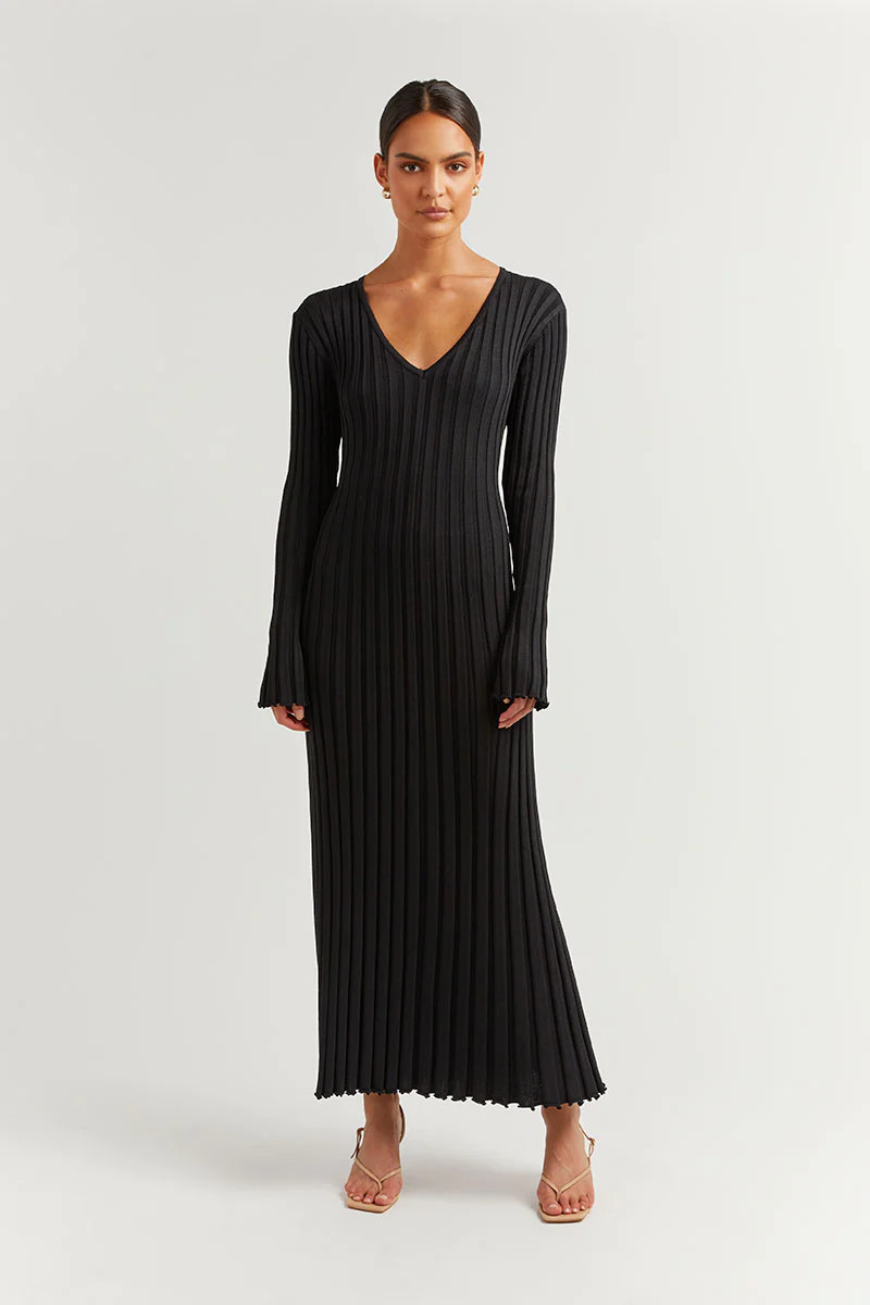 REIGN BLACK SLEEVED KNIT MIDI DRESS | DISSH