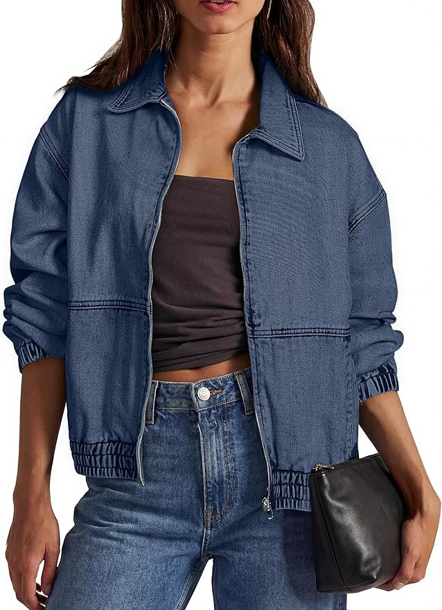 Glamaker Womens Oversized Denim Jacket Trendy Casual Zip Up Long Sleeve Loose Fit Jean Jackets Ou... | Amazon (US)