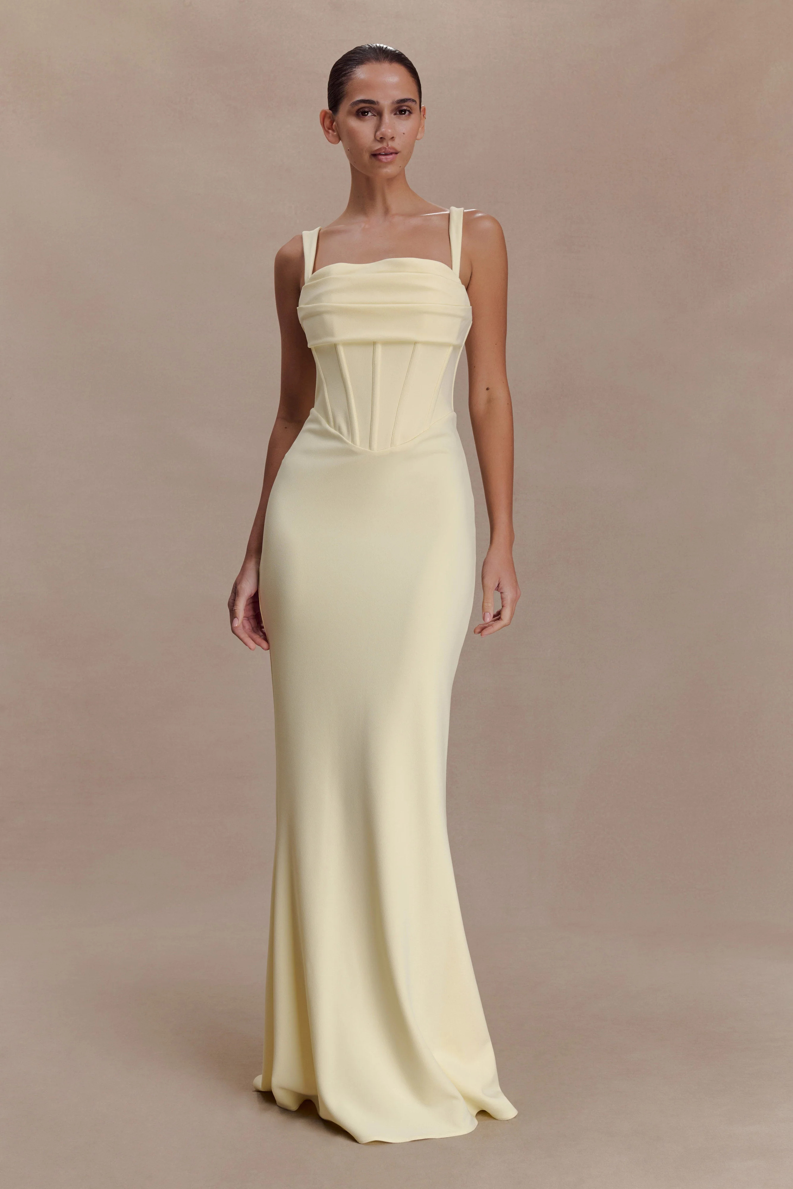Luella Crepe Corset Maxi Dress - Lemon | MESHKI US